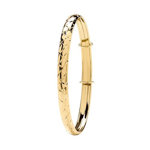 9ct Yellow Gold Diamond-Cut Expanding Baby Bangle