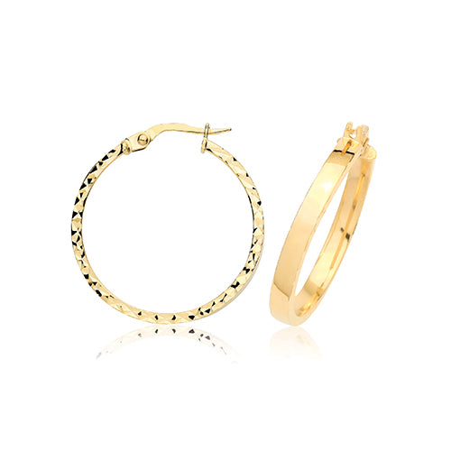 9ct Yellow Gold Diamond-Cut Hoop Earrings