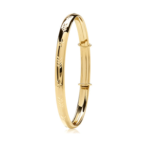 9ct Yellow Gold Diamond-Cut Expanding Baby Bangle