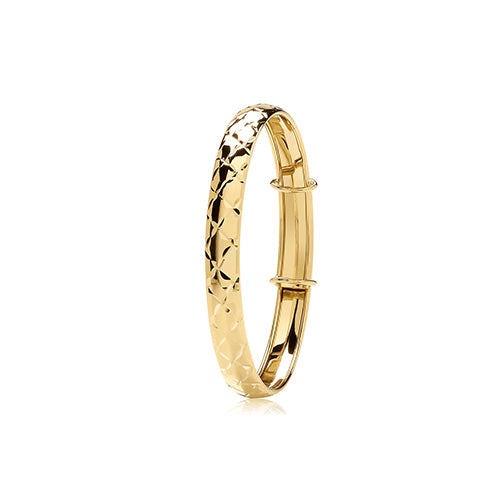 9ct Yellow Gold Diamond-Cut Expanding Baby Bangle
