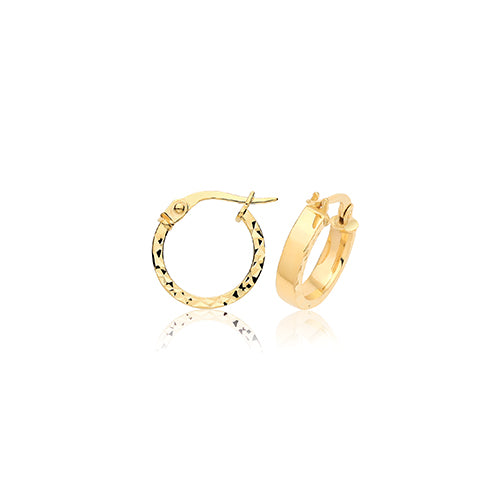 9ct Yellow Gold Diamond-Cut Hoop Earrings