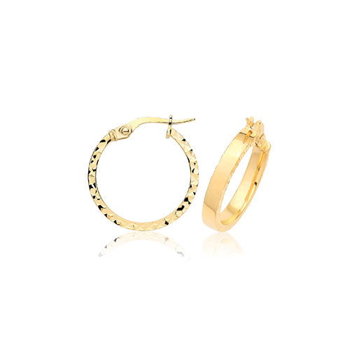 9ct Yellow Gold Diamond-Cut Hoop Earrings