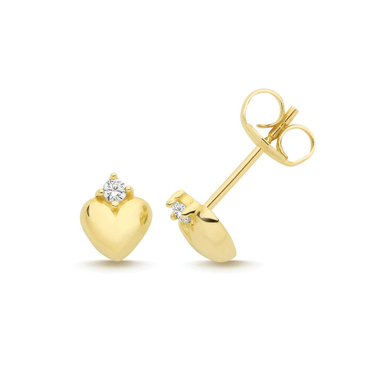 9ct Yellow Gold Heart CZ Stud Earrings