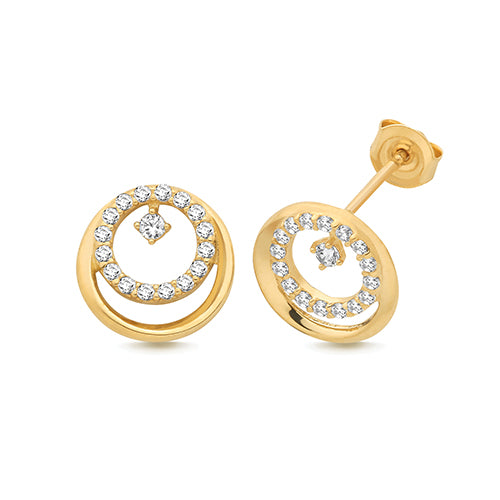 9ct Yellow Gold CZ Double Circle Stud