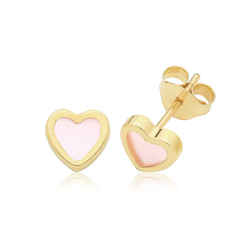 9ct Yellow Gold Mother of Pearl Heart Stud Earrings