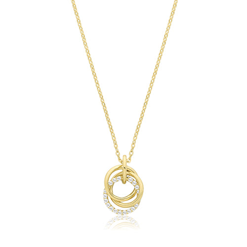 9ct Yellow Gold CZ Interlocking Pendant Necklet